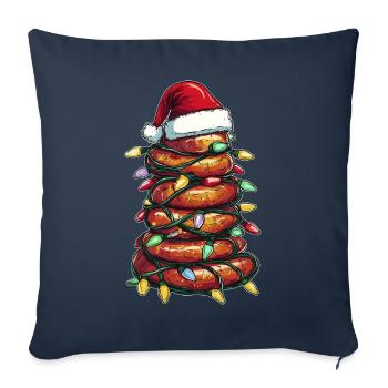 Drôle de saucisse tas Père Noël chapeau Noël - Housse de coussin décorative 45 x 45 cm - bleu marine - Devant