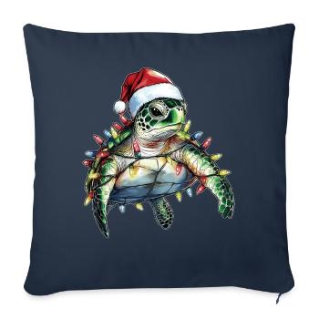 Tortue de mer Océan Père Noël Noël - Housse de coussin décorative 45 x 45 cm - bleu marine - Devant