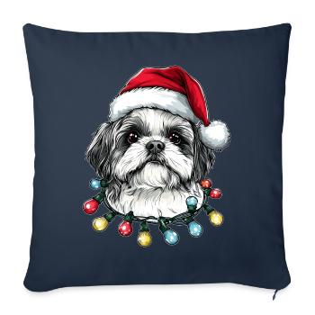 Chapeau de Noël Shih Tzu mignon Noël - Housse de coussin décorative 45 x 45 cm - bleu marine - Devant