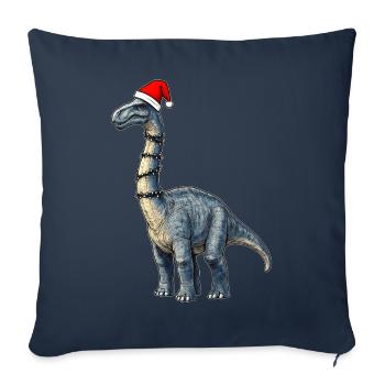 Brachiosaure Dinosaure Père Noël Chapeau Noël - Housse de coussin décorative 45 x 45 cm - bleu marine - Devant