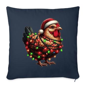 Poulet Ferme fermier Noël chapeau de Noël - Housse de coussin décorative 45 x 45 cm - bleu marine - Devant