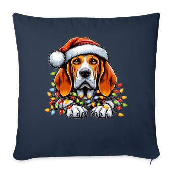 Coonhound Chien Chapeau de Noël Noël - Housse de coussin décorative 45 x 45 cm - bleu marine - Devant