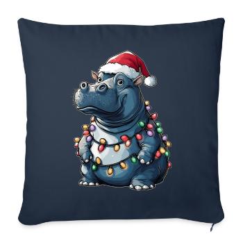 Hippo Hippopotamus Christmas Hat Xmas - Sofa pillowcase 17,3'' x 17,3'' (45 x 45 cm) - navy - Front