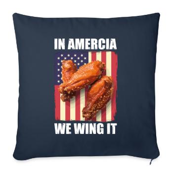 Ailes de poulet drapeau des États-Unis - En Amérique, nous l’ailons - Housse de coussin décorative 45 x 45 cm - bleu marine - Devant