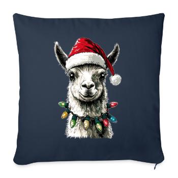 Drôle mignon lama alpaga chapeau de père Noël - Housse de coussin décorative 45 x 45 cm - bleu marine - Devant