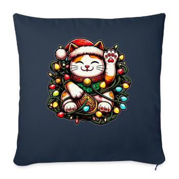 Maneki Neko Chat Japonais Porte-Bonheur Weihnac - Housse de coussin décorative 45 x 45 cm - bleu marine - Devant