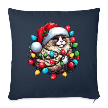 Ragdoll Chat Chapeau de Noël Noël - Housse de coussin décorative 45 x 45 cm - bleu marine - Devant