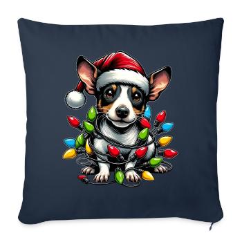 Mignon Rat Terrier Chien Chapeau de Noël Noël - Housse de coussin décorative 45 x 45 cm - bleu marine - Devant
