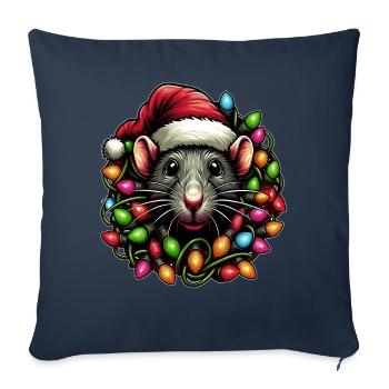 Rat Souris Père Noël Noël - Housse de coussin décorative 45 x 45 cm - bleu marine - Devant