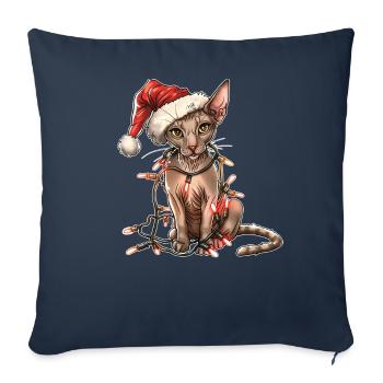 Oriental Shorthair Chat Chapeau de Noël Noël - Housse de coussin décorative 45 x 45 cm - bleu marine - Devant