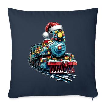 Train Chemin de fer Locomotive Noël Chapeau Noël - Housse de coussin décorative 45 x 45 cm - bleu marine - Devant