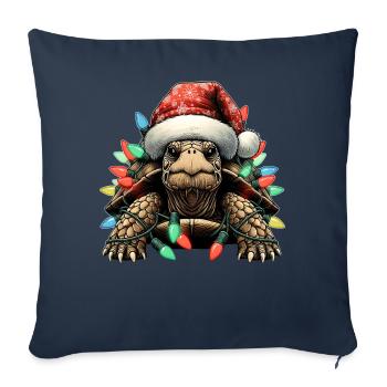 Tortue Mer Animal Chapeau de Noël - Housse de coussin décorative 45 x 45 cm - bleu marine - Devant
