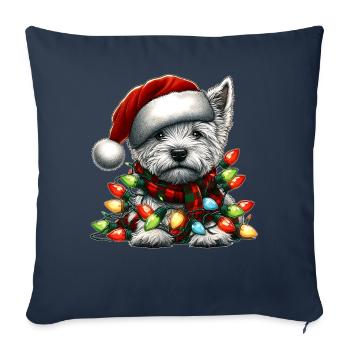 West Highland Terrier chien Noël chapeau écharpe X - Housse de coussin décorative 45 x 45 cm - bleu marine - Devant