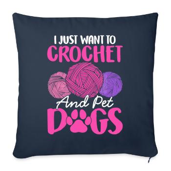 Crochet Tricot Yarn Lover Chien Crochet et Haul - Housse de coussin décorative 45 x 45 cm - bleu marine - Devant