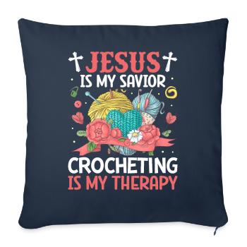 Jésus est mon sauveur Crochet thérapie tricot Garnl - Housse de coussin décorative 45 x 45 cm - bleu marine - Devant