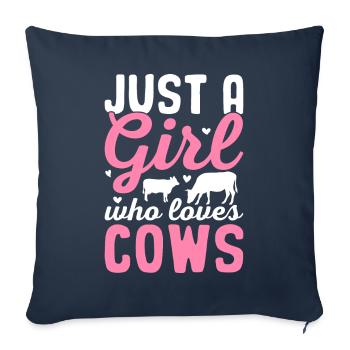 Juste une fille qui aime les vaches Cow Girl Bovin Génisse - Housse de coussin décorative 45 x 45 cm - bleu marine - Devant