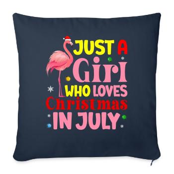 Flamant rose Noël en juillet Noël fille - Housse de coussin décorative 45 x 45 cm - bleu marine - Devant