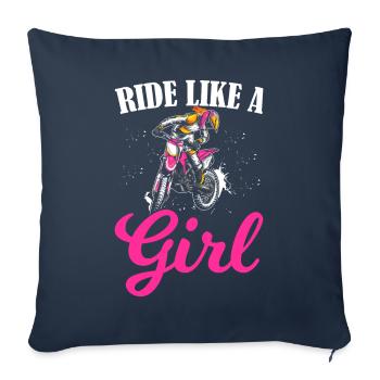 Dirt Bike Fille Motard Moto Femmes Monter Comme Un G - Housse de coussin décorative 45 x 45 cm - bleu marine - Devant