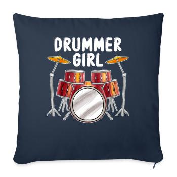 Batteuse Fille Tambours Musicien Drumliebh - Housse de coussin décorative 45 x 45 cm - bleu marine - Devant