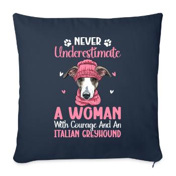 Mrs. Courage Lévrier italien Amoureux des chiens - Housse de coussin décorative 45 x 45 cm - bleu marine - Devant