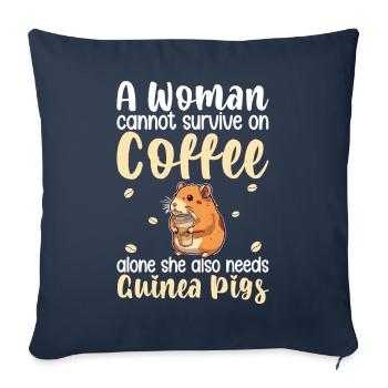 Femme café seule Elle a besoin de cochons d’Inde - Housse de coussin décorative 45 x 45 cm - bleu marine - Devant