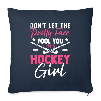 Pretty Face Hockey Fille Joueuse de hockey Fille - Housse de coussin décorative 45 x 45 cm - bleu marine - Devant