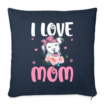 J’aime maman Pitbull Mom Tattoo - Housse de coussin décorative 45 x 45 cm - bleu marine - Devant