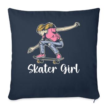 skateur fille skateboard skateur fille - Housse de coussin décorative 45 x 45 cm - bleu marine - Devant
