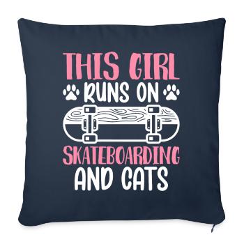 Courir sur des chats de skateboard skateur - Housse de coussin décorative 45 x 45 cm - bleu marine - Devant