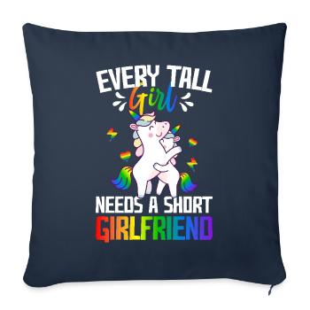 Une grande fille a besoin d’une petite amie courte Fierté lesbienne - Housse de coussin décorative 45 x 45 cm - bleu marine - Devant