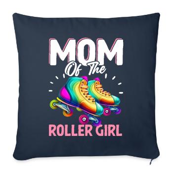 Roller girl mère scooter de patinage à roulettes - Housse de coussin décorative 45 x 45 cm - bleu marine - Devant