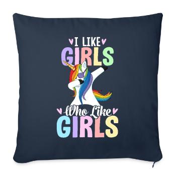 J’aime les filles qui aiment les filles comme la fierté lesbienne - Housse de coussin décorative 45 x 45 cm - bleu marine - Devant