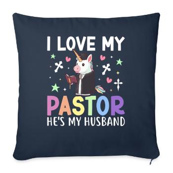 J’aime mon pasteur C’est mon mari - Housse de coussin décorative 45 x 45 cm - bleu marine - Devant
