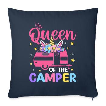 Reine Du Campeur Femme Camper Camping Fille - Housse de coussin décorative 45 x 45 cm - bleu marine - Devant
