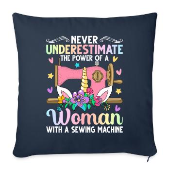 Le pouvoir d’une femme avec une couturière à la machine à coudre - Housse de coussin décorative 45 x 45 cm - bleu marine - Devant