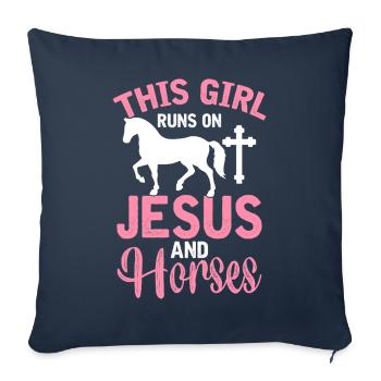 Fille de cheval chrétienne Cette fille court sur Jésus et - Housse de coussin décorative 45 x 45 cm - bleu marine - Devant