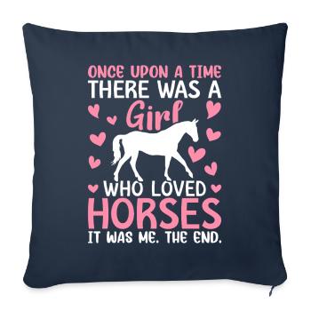 Une fille aimait les chevaux Fille à cheval Fille d’équitation - Housse de coussin décorative 45 x 45 cm - bleu marine - Devant