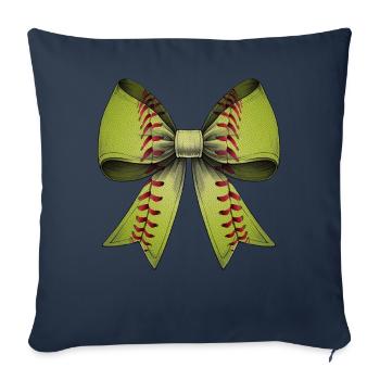 Coquette noeud softball motif ruban de fête des mères - Housse de coussin décorative 45 x 45 cm - bleu marine - Devant