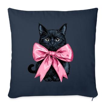 Coquette noeud chat noir maman noeud rose - Housse de coussin décorative 45 x 45 cm - bleu marine - Devant