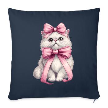 Coquette noeud Chat Persan Maman Mignon Rose Mères - Housse de coussin décorative 45 x 45 cm - bleu marine - Devant