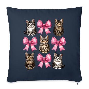 Coquette noeud chat tigré maman ruban fête des mères - Housse de coussin décorative 45 x 45 cm - bleu marine - Devant