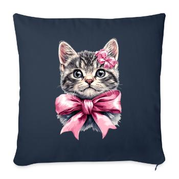 Coquette noeud chat tigré maman gris chat fourrure rose - Housse de coussin décorative 45 x 45 cm - bleu marine - Devant