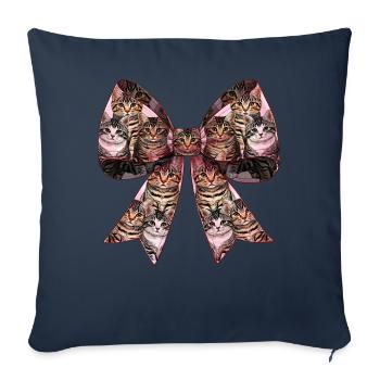 Coquette noeud chat tigré mignon motif rose - Housse de coussin décorative 45 x 45 cm - bleu marine - Devant
