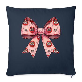 Coquette noeud Daruma poupée Japon motif ruban rose - Housse de coussin décorative 45 x 45 cm - bleu marine - Devant
