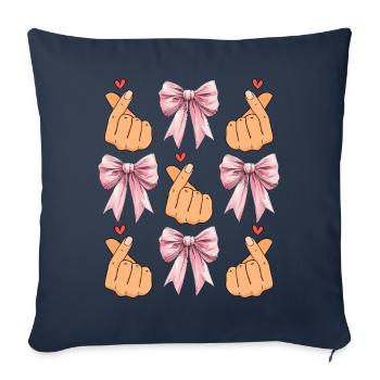 Coquette noeud Saranghae Kpop doigt coeur rose - Housse de coussin décorative 45 x 45 cm - bleu marine - Devant