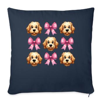 Coquette Bow Golden Doodle Chien Goldendoodle - Housse de coussin décorative 45 x 45 cm - bleu marine - Devant
