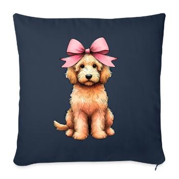 Coquette Bow Golden Doodle Chien Goldendoodle - Housse de coussin décorative 45 x 45 cm - bleu marine - Devant