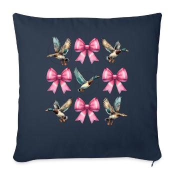 Coquette Arc Canard Chasse Chasseur Ruban Rose Maman - Housse de coussin décorative 45 x 45 cm - bleu marine - Devant