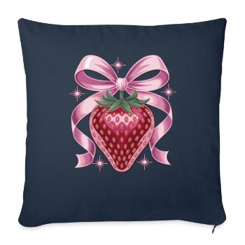 Fraise avec ruban rose - Housse de coussin décorative 45 x 45 cm - bleu marine - Devant
