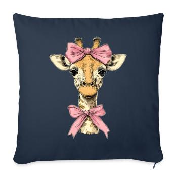 Coquette noeud Girafe Fille Maman Fête des Mères Rose - Housse de coussin décorative 45 x 45 cm - bleu marine - Devant